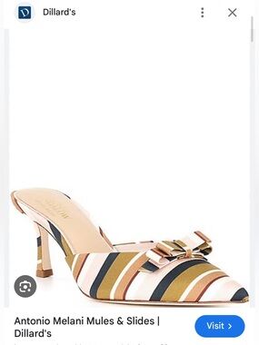 ANTONIO MELANI Striped Pointed-Toe Bow Mules in Pink, Navy & Tan